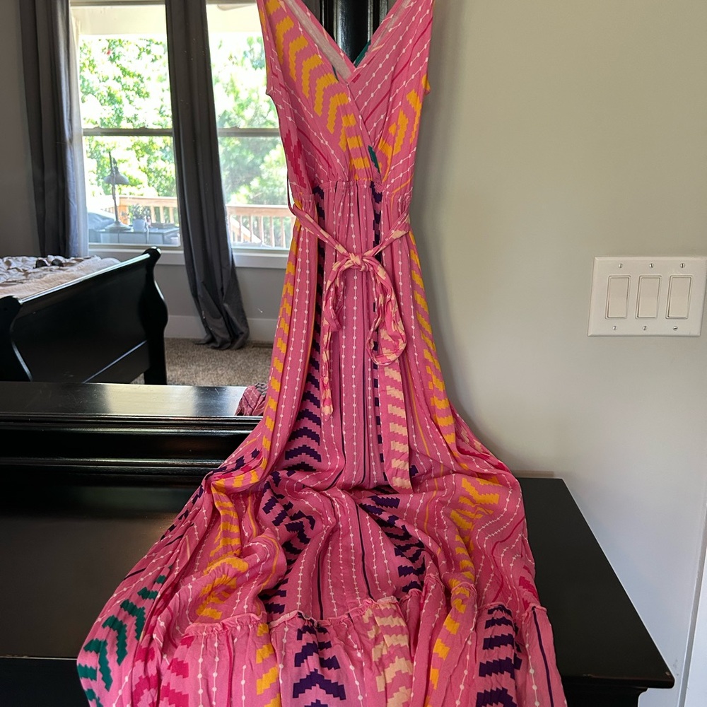 Cupshe Pink and Orange Sleeveless V-Neck Maxi Sundress